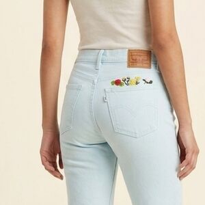 LEVIS 501 Blue High-Rise Embroidered Back Pocket Jeans